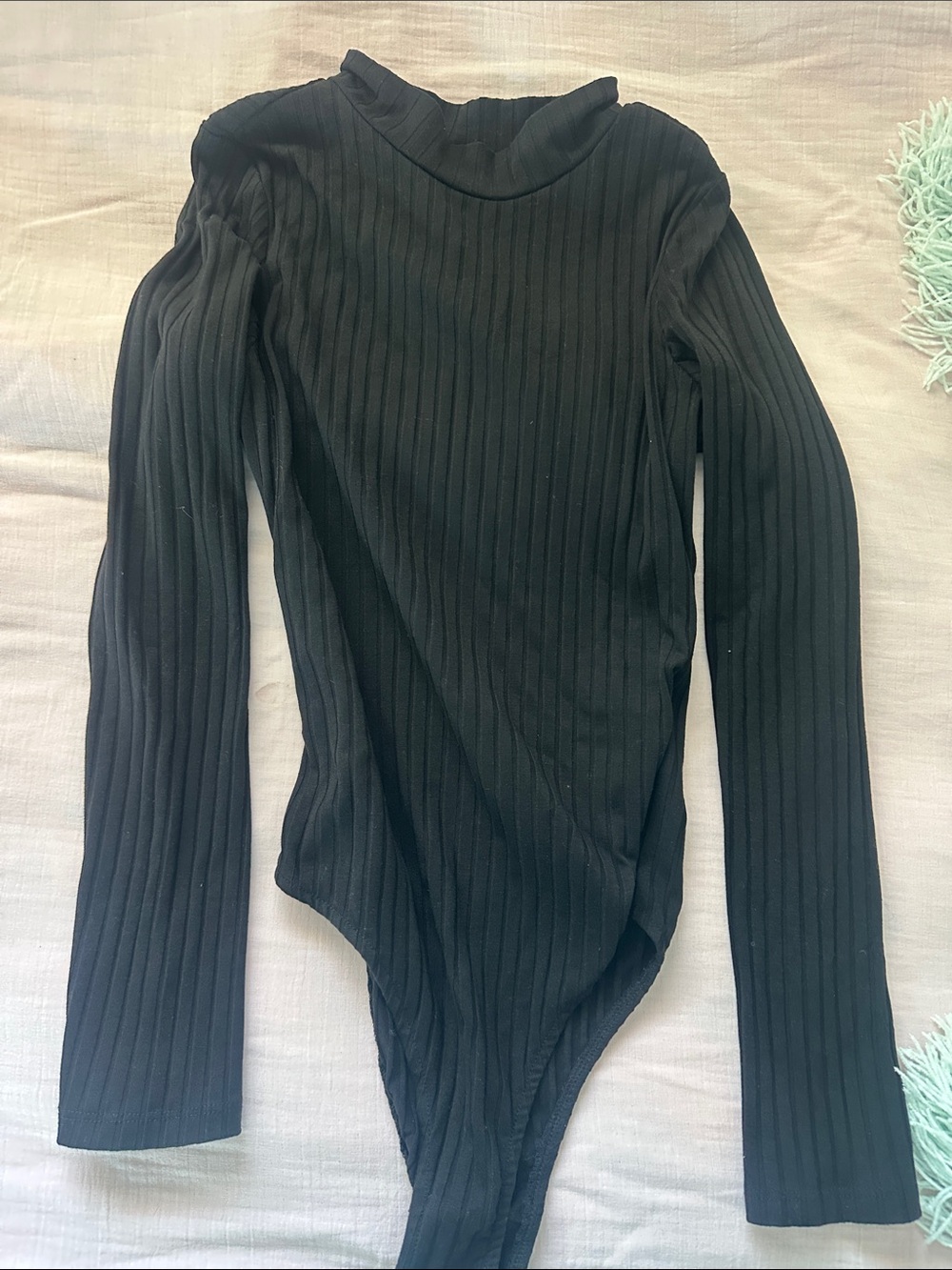 Princess Polly Black Ribbed mock neck long sleeve bodysuit